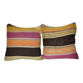 Striped Turkish Kilim Pillow Cover - a Pair