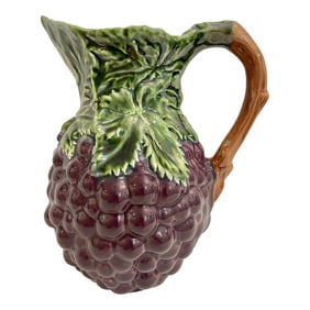Late 20th Century Olfaire Portugal Majolica Grapes Pitcher