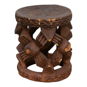 Oxidized Carved Wood Bamileke Stool