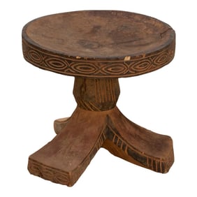 Vintage African Igbo Round Tripod Stool