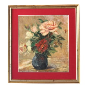 Midcentury French Botanical Still Life W/ Roses