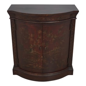 Ethan Allen Red Chinoiserie Decorated Hall Cabinet