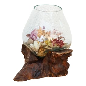 Natural Teak Mouth-Blown Glass Bowl