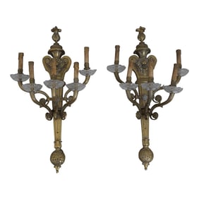 Pair Regency Style Lion Solid Brass Lighted Wall Sconces