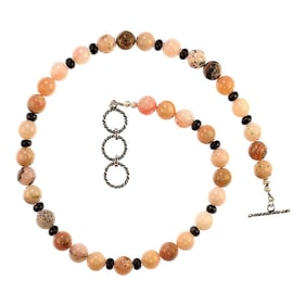 Pink Peruvian Opal Necklace Accented With Black Onyx Accents