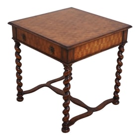 Jonathan Charles Marquetry Top Square Barley Twist Lamp Table