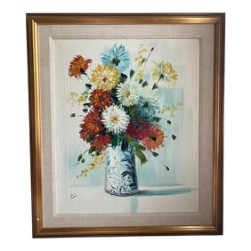 Mid Century Oil on Canvas Still Life Framed Art Signed