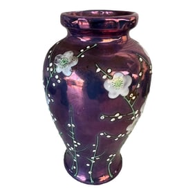 1920s Iridescent Purple Moriage Lusterware Cherry Blossom Vase