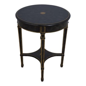 Maitland Smith Black Leather Round Lamp Table