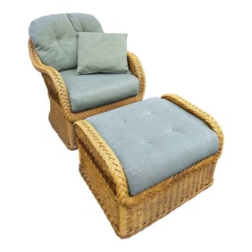Lexington Casual Braided Coastal Rattan Tufted Chair and Ottoman- Set of 2