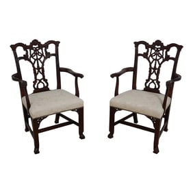 Pair Hickory Chair Co Carved Mahogany Rococo Armchairs