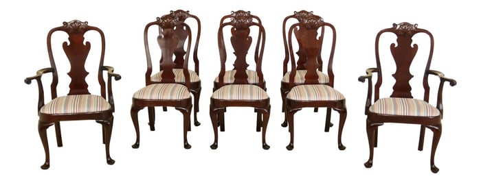 Set of 8 Stickley Mahogany Philadelphia Queen Anne Style Dining Room Chairs