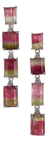 Green and Pink Bi-Color Tourmaline Dangle Earrings - 2 Pieces