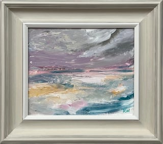 Ethereal Horizon - Dreamlike Abstract Sea Landscape Art by Contemporary Artist, 2024, Framed