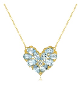 Nina Zhou Fantasy Aquamarine Heart Pendant Necklace in 14k Yellow Gold