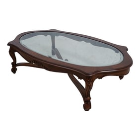 Karges French Walnut Glass Top Coffee Table