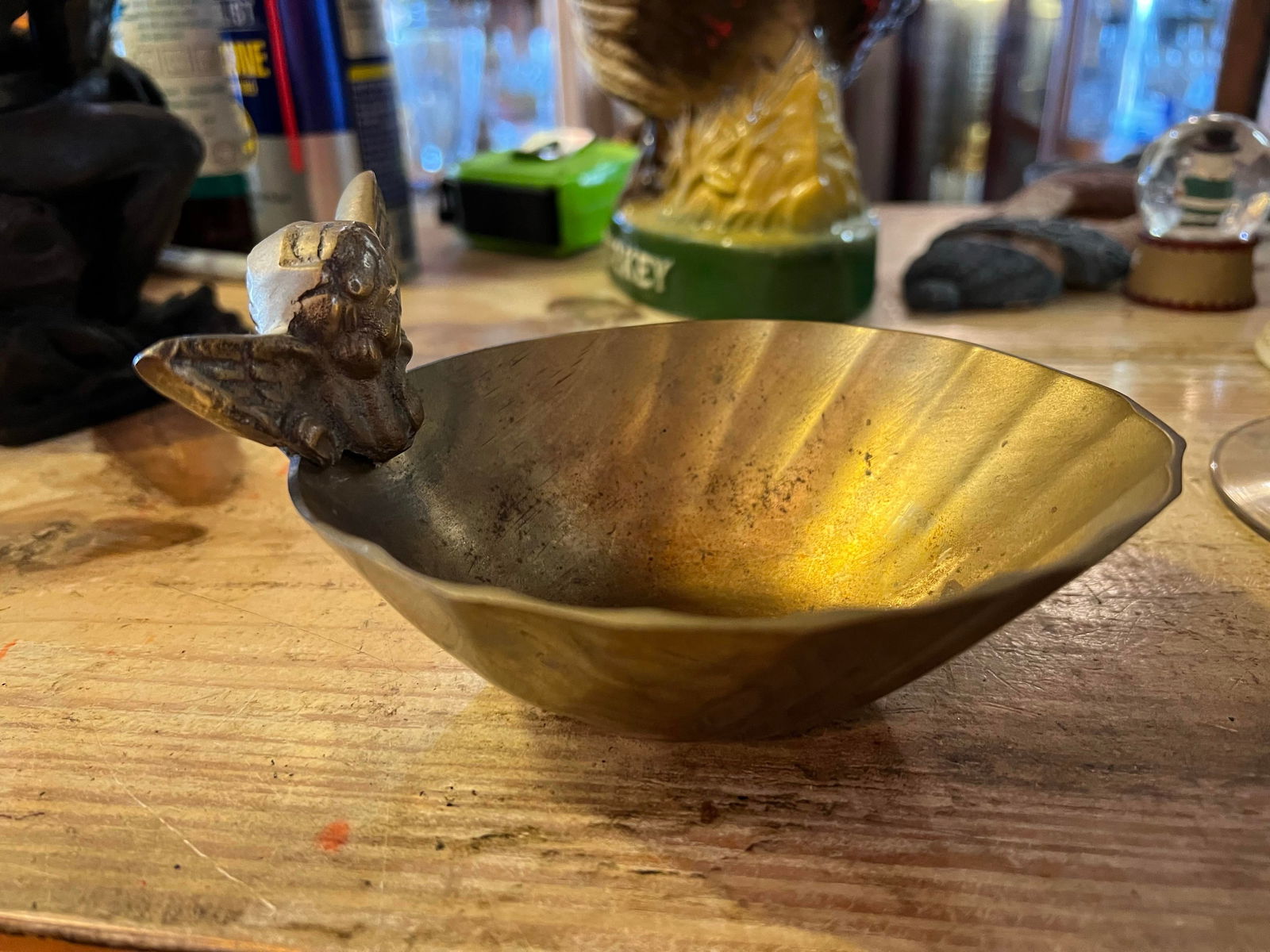 Vintage Solid Brass Trinket Dish With Cherub - 2