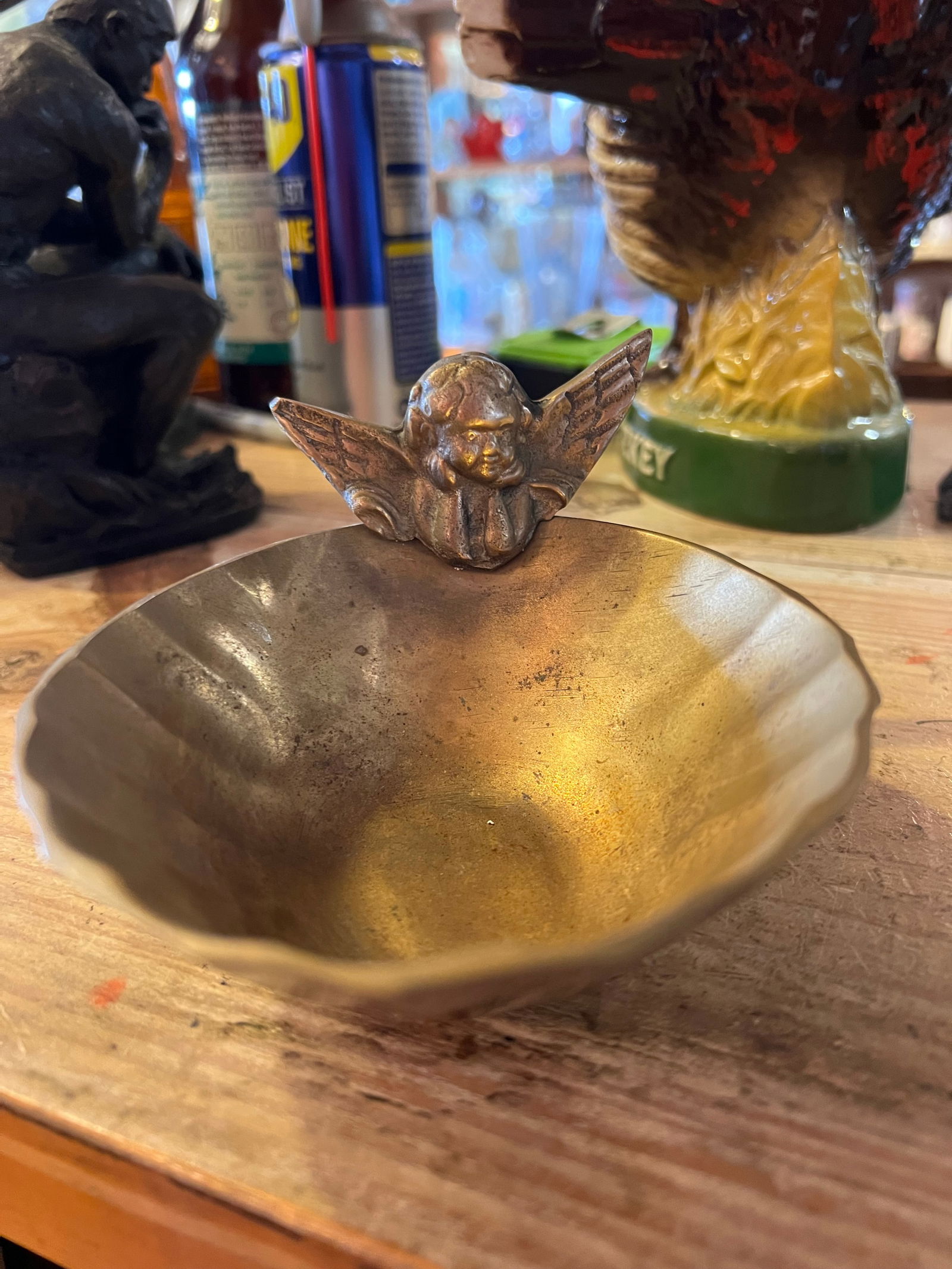 Vintage Solid Brass Trinket Dish With Cherub - 3
