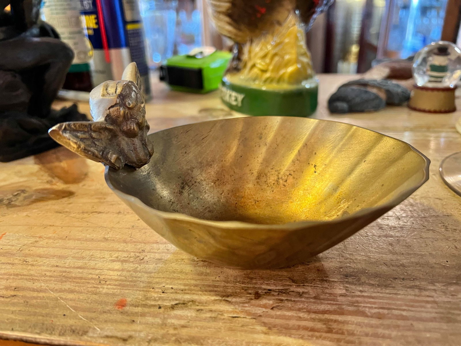Vintage Solid Brass Trinket Dish With Cherub - 5