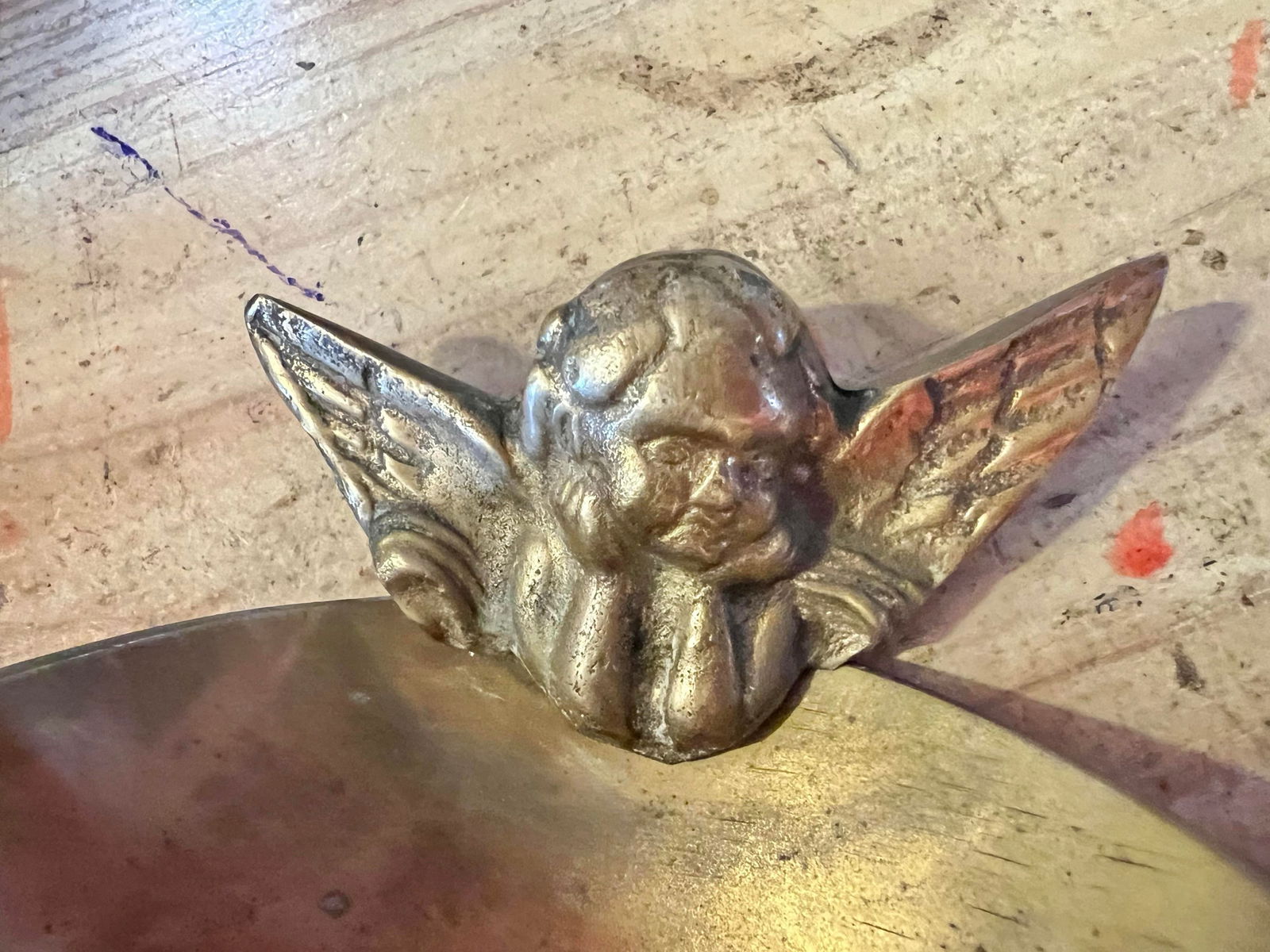 Vintage Solid Brass Trinket Dish With Cherub - 7