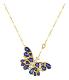 Nina Zhou Sapphire Diamond Butterfly Pendant Necklace in 14k Yellow Gold