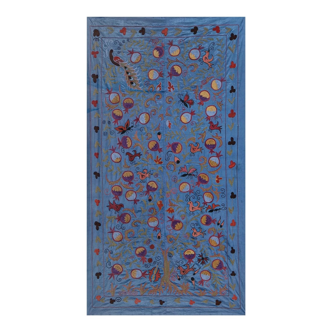 1960s Silk Suzani Blue Runner With Tree of Life Pattern (1 of 10)