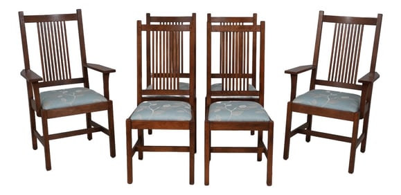 Set of 6 Stickley Mission Oak Prairie Dining Room Chairs