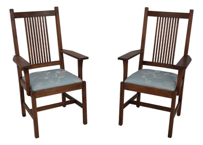 Pair Stickley Mission Oak Arts & Crafts Armchairs