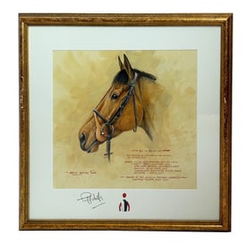 2000s "Hoo La Baloo" Vintage French Equestrian Watercolor Horse Painting by Martin Alford