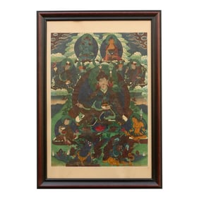Mystical Painted Tibetan Thangka, Framed