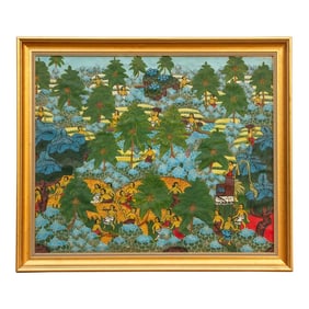 Vibrant Balinese Framed Harvest Painting