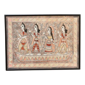 Antique European Landscape Painting of a Gathering of Deer