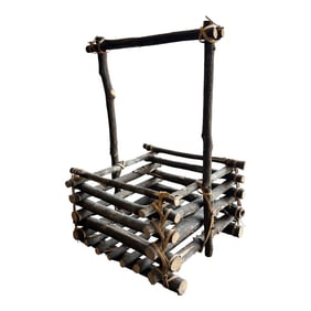 Early 20th Century Vintage Rustic Adirondack Style Basket With Handle