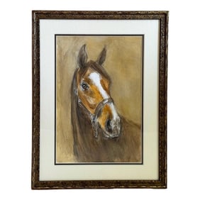 1990s "Bright-Eyed Bay" Abstract Horse Art Original Painting Contemporary Modern Equestrian Mixed Me