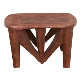 Handcarved Nupe Side Table, Geometric Top