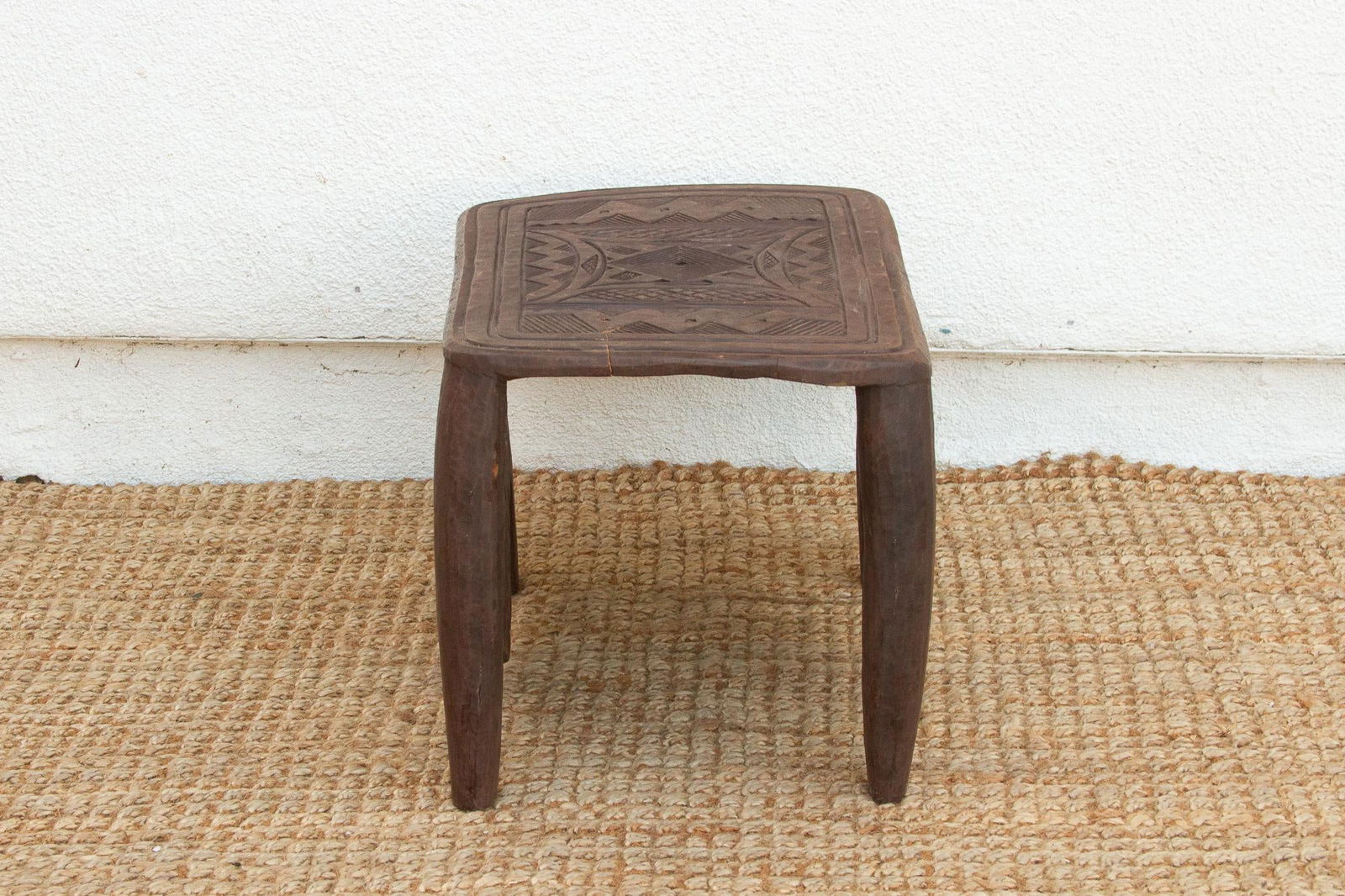 Diamond Base Carved African End Table - 3