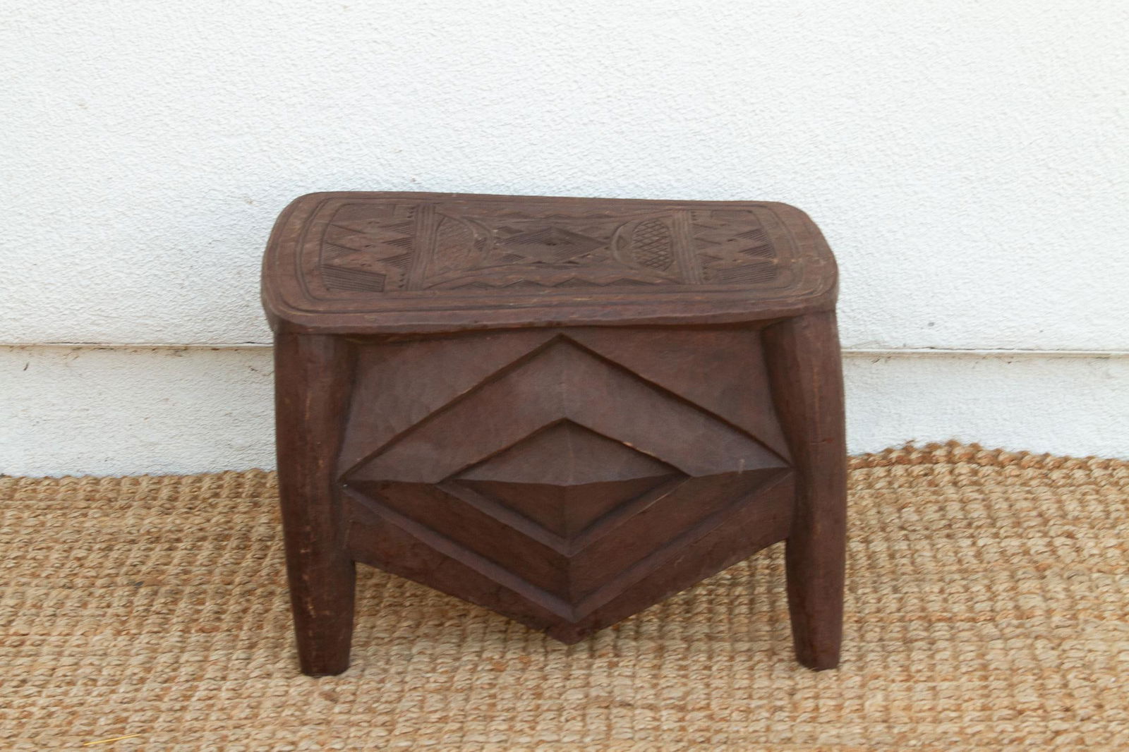 Diamond Base Carved African End Table - 5