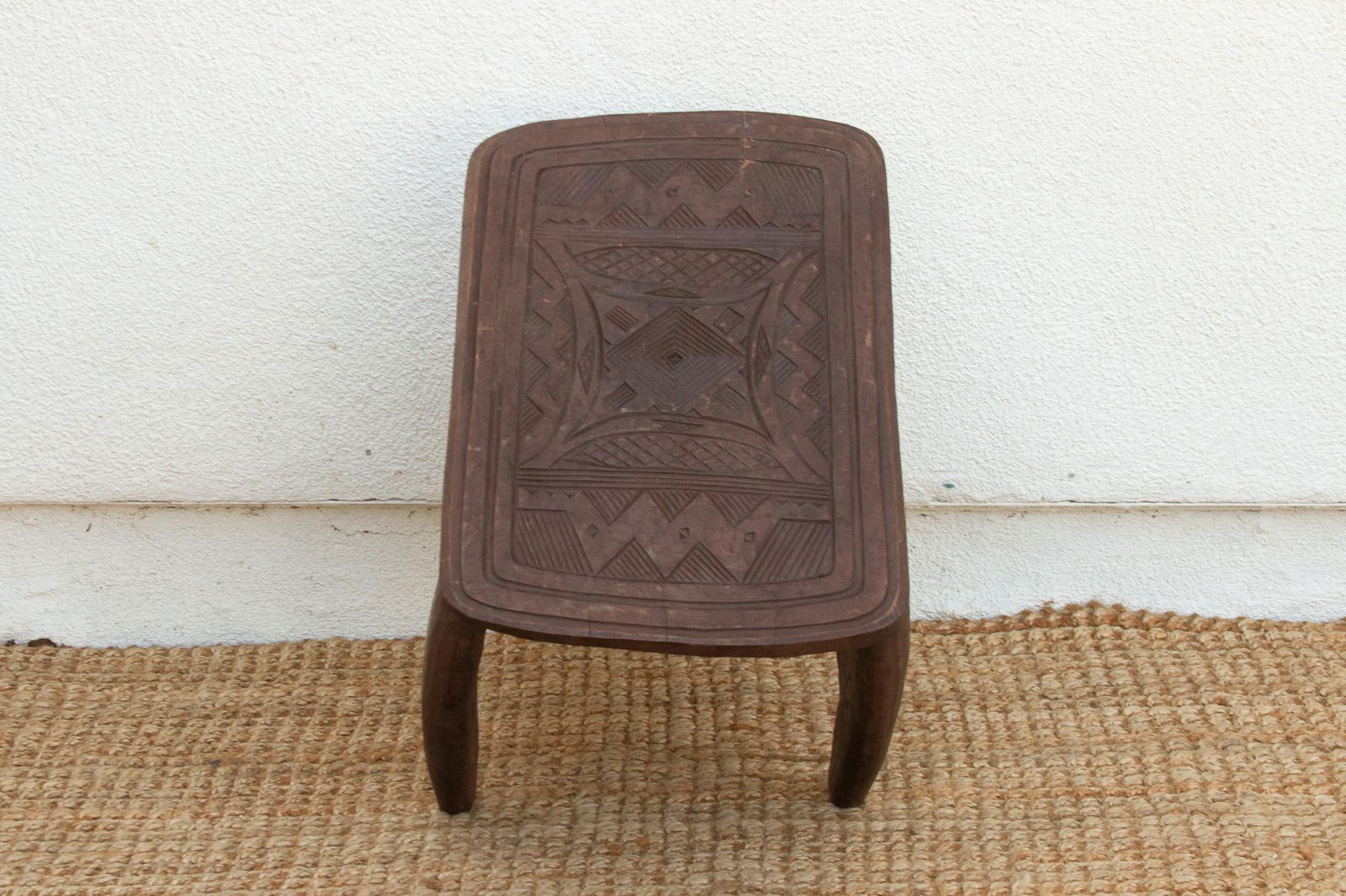 Diamond Base Carved African End Table - 6