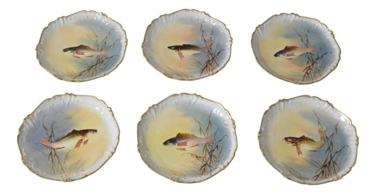 Set of 6 Antique Limoges Frame Fish Plates