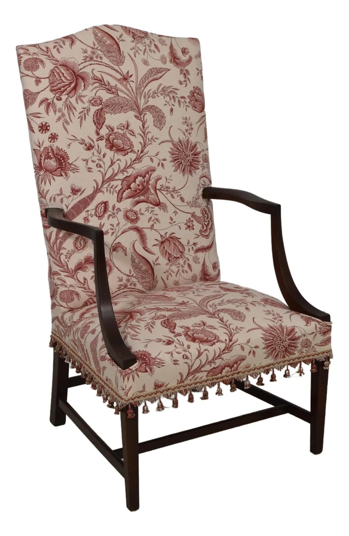 Kittinger Colonial Williamsburg Cw-13 Inlaid Mahogany Lolling Chair: Age: C.1930s Details: Colonial Williamsburg CW-13 Nice Tall Back High Quality Construction Nice Inlay Work Throughout 18 C. Design Federal Style Traditional Style Professionally Reupholstered In Quali