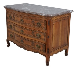Antique 19th C. French Louis XV Marble Top Commode Chest
