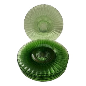 Set of 7 Coarse Rib Green (Moongleam) Salad Plates by Heisey