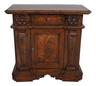 Italian 1 Door 1 Drawer Walnut Finish Commode Chest