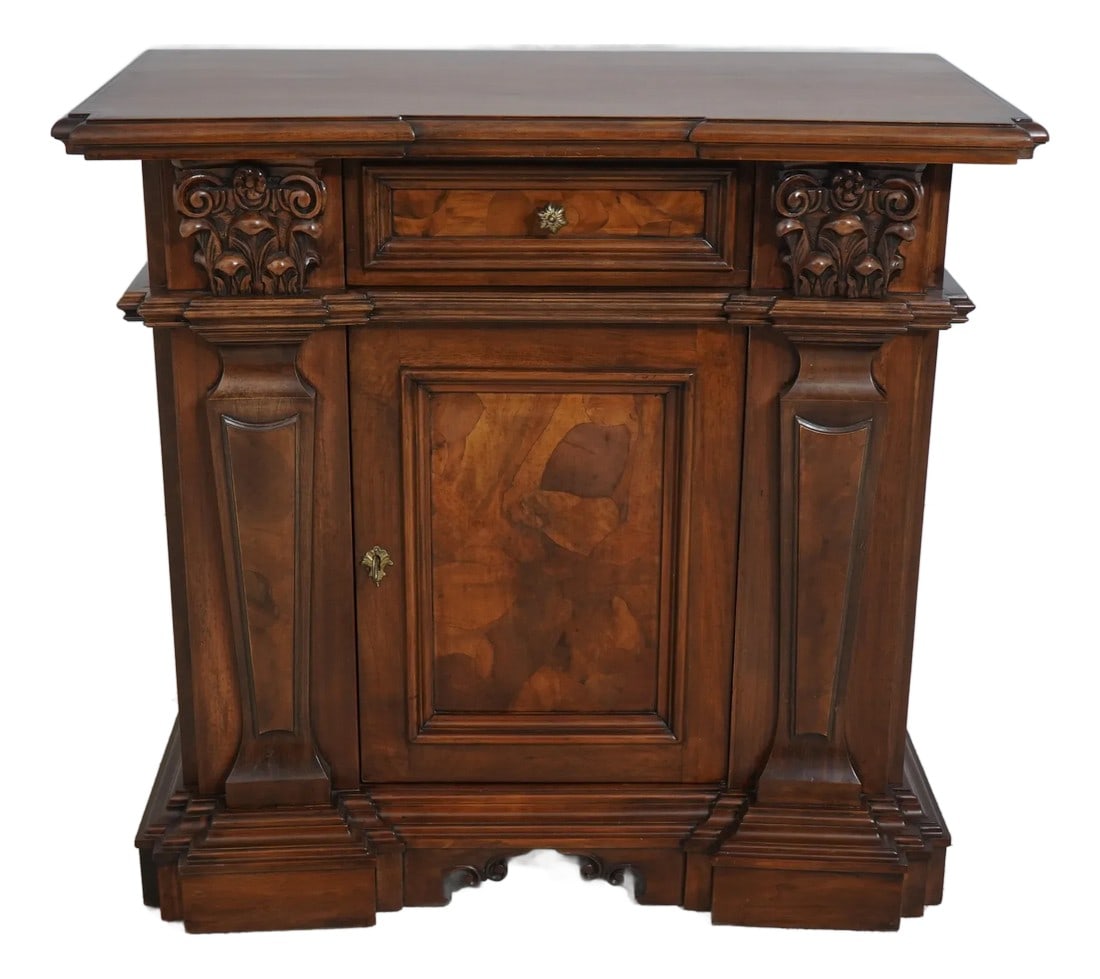 Italian 1 Door 1 Drawer Walnut Finish Commode Chest (1 of 12)