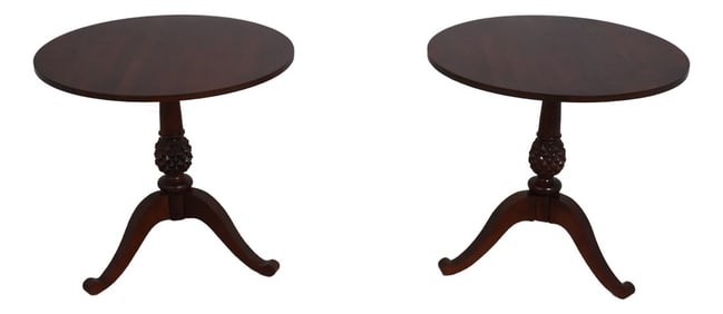 Pair Ethan Allen Cherry Round End Tables