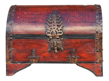 Antique Goa Red Dome Top Trunk