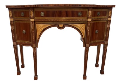 Italian Banded Mahogany Sideboard Buffet With Satinwood and Yellowheart Inlays, C. 1950s