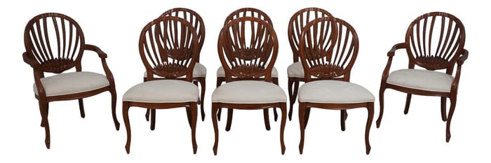 Set of 8 Century French Country Oval Back Dining Chairs
