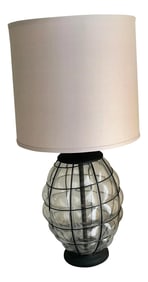 Vintage Glass & Black Metal Table Lamp
