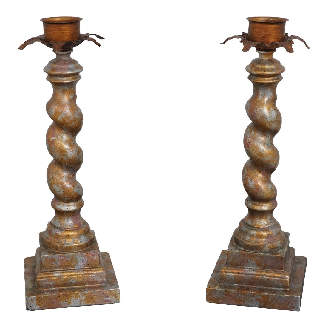 Pair Spiral Twist Candle Sticks W. Tole Palm Leaves (1 of 11)